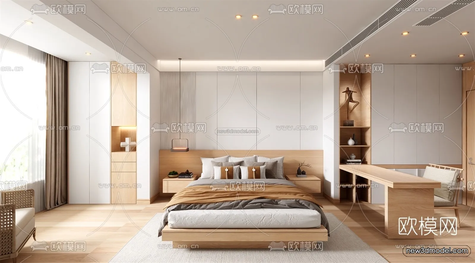 Cream Style Interior 3D Blocks - Bedroom 3D Model - 255