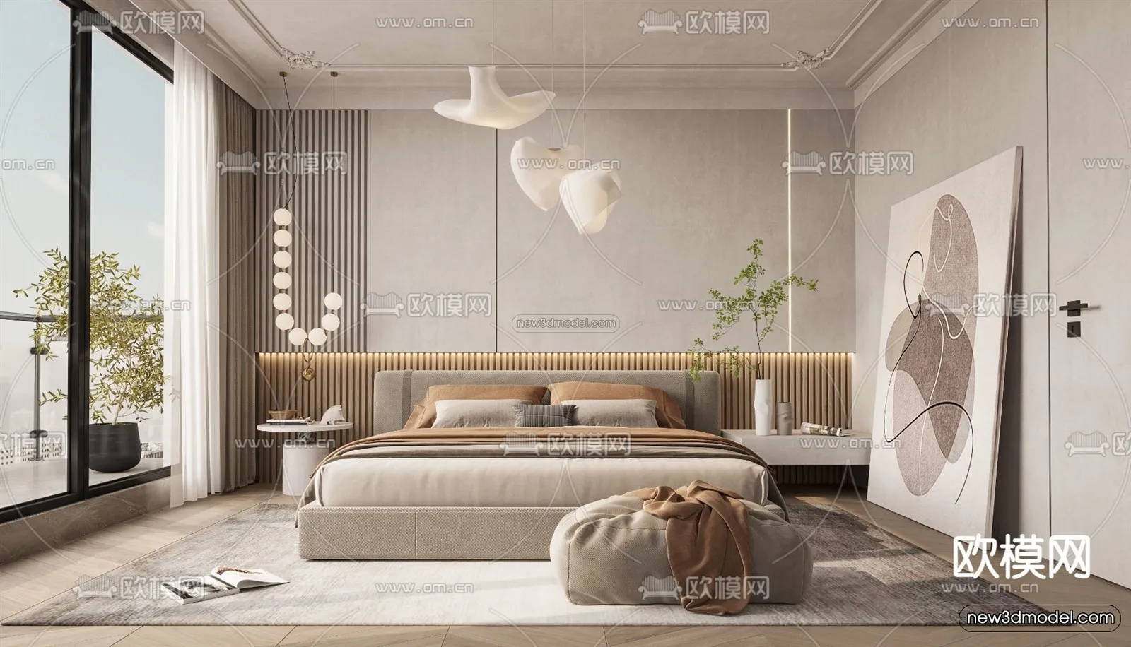 Cream Style Interior 3D Blocks - Bedroom 3D Model - 257