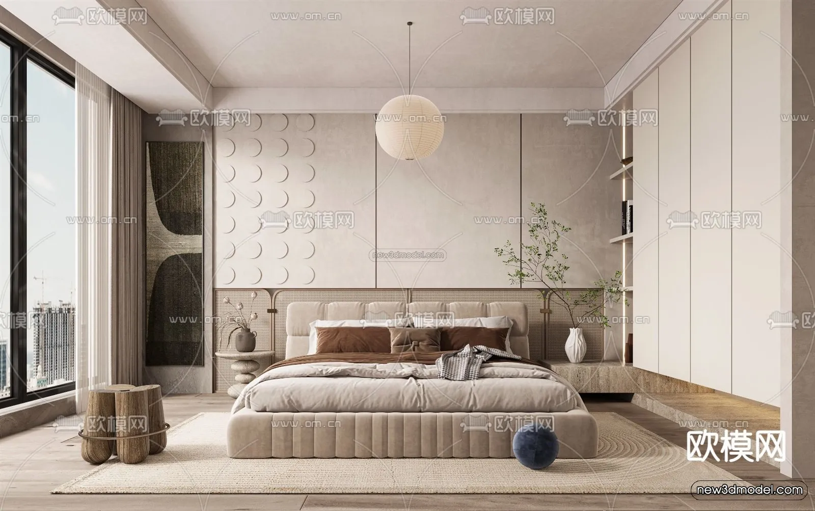 Cream Style Interior 3D Blocks - Bedroom 3D Model - 258
