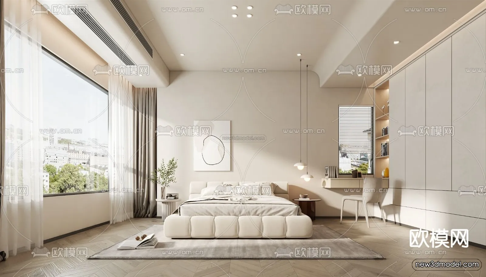 Cream Style Interior 3D Blocks - Bedroom 3D Model - 259
