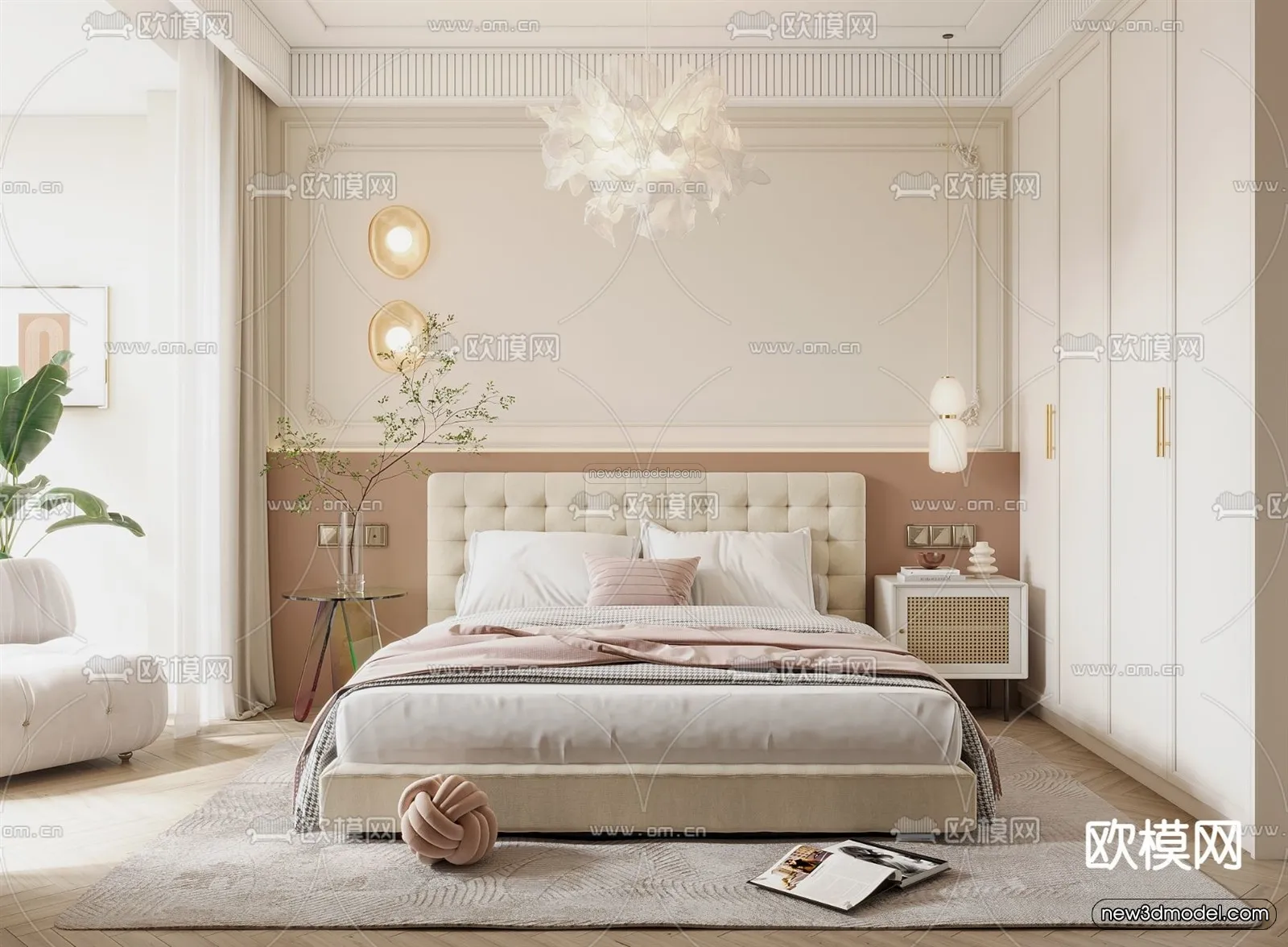 Cream Style Interior 3D Blocks - Bedroom 3D Model - 261