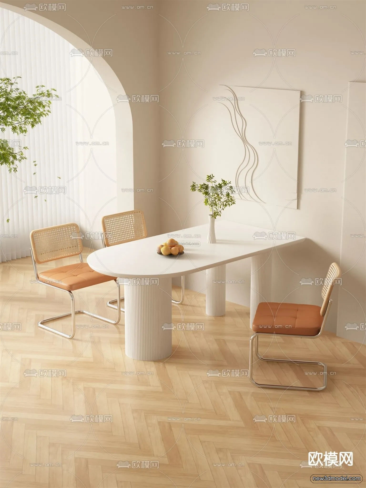 Cream Style Interior 3D Blocks - Dining Room 3D Model - 174