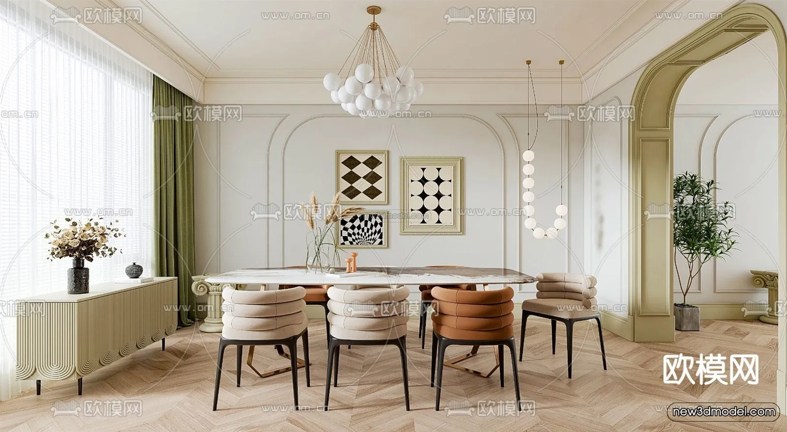 Cream Style Interior 3D Blocks - Dining Room 3D Model - 175