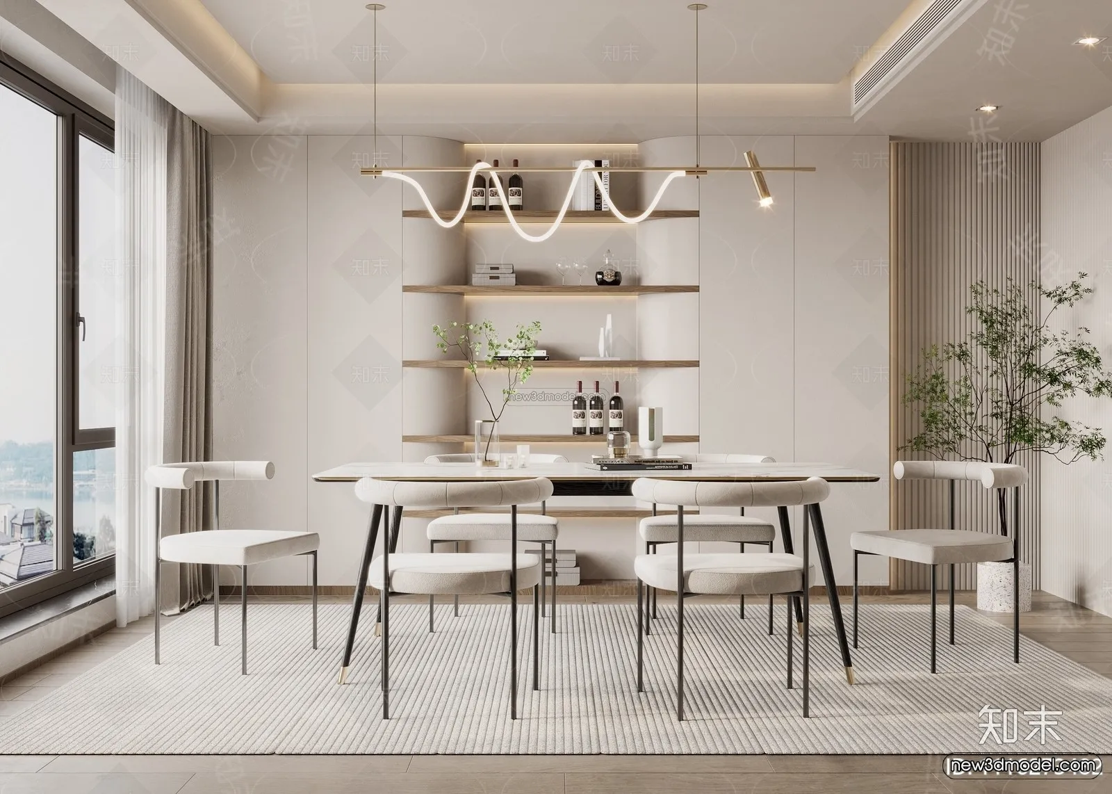 Cream Style Interior 3D Blocks - Dining Room 3D Model - 177