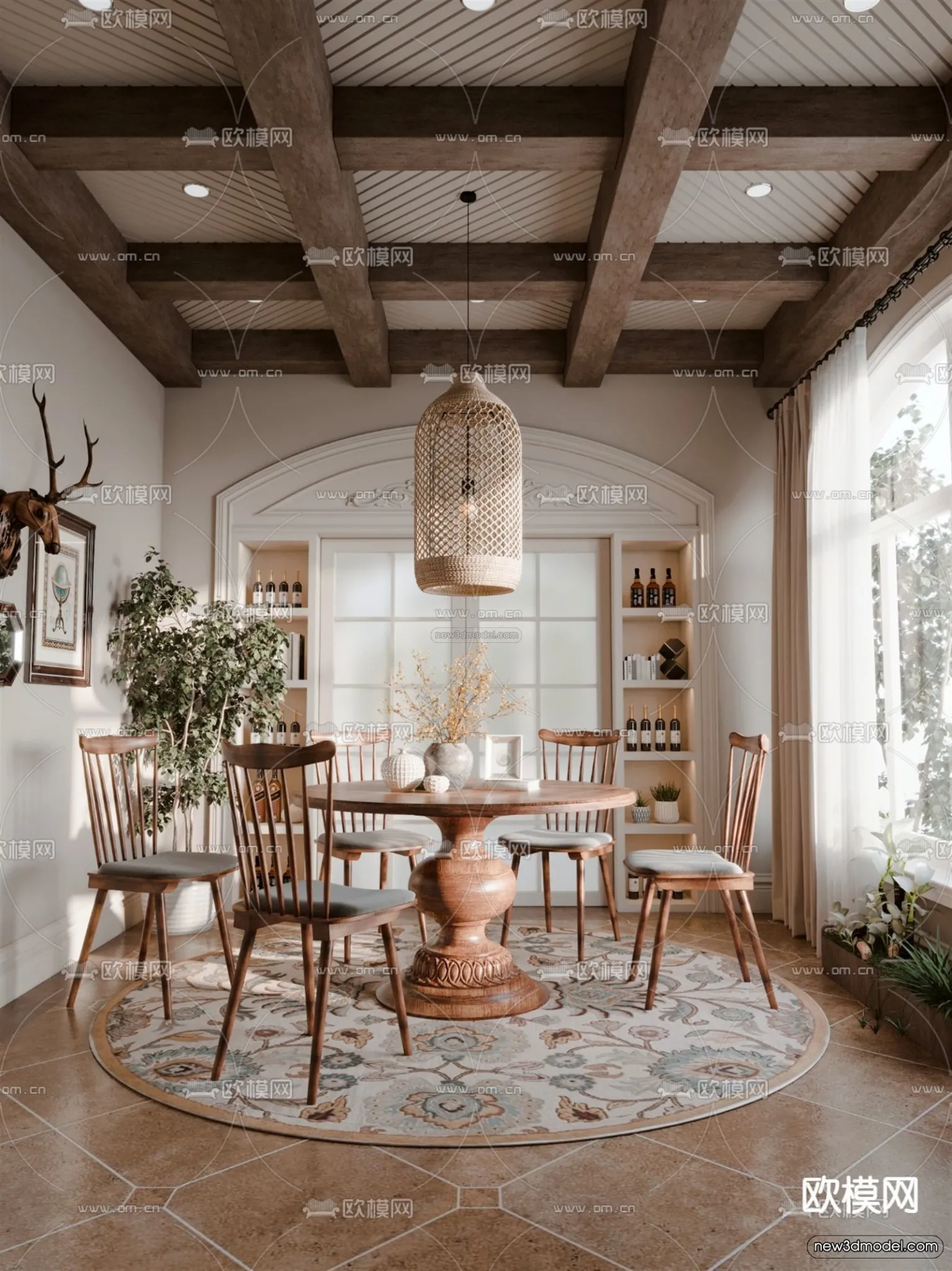 Cream Style Interior 3D Blocks - Dining Room 3D Model - 178