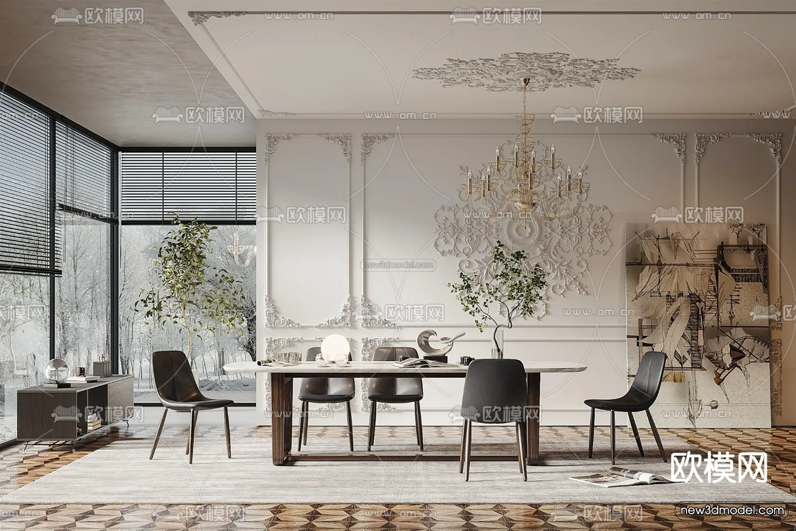 Cream Style Interior 3D Blocks - Dining Room 3D Model - 179