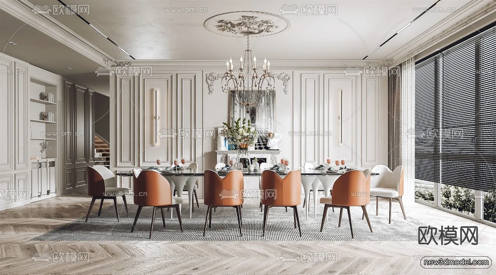 Cream Style Interior 3D Blocks - Dining Room 3D Model - 180