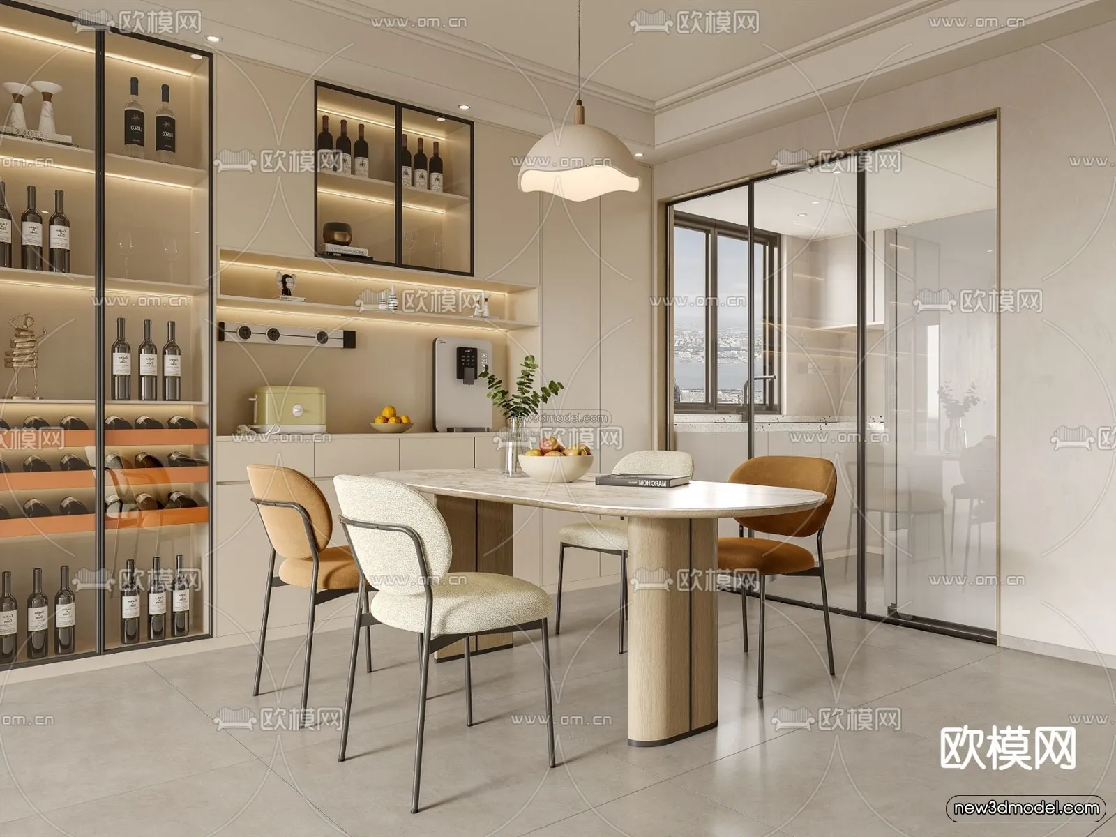 Cream Style Interior 3D Blocks - Dining Room 3D Model - 181