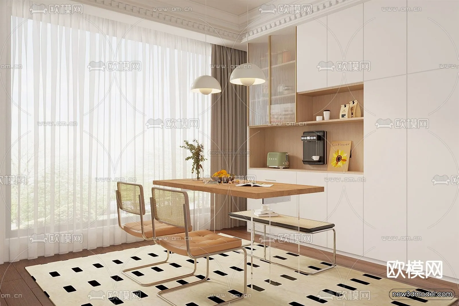 Cream Style Interior 3D Blocks - Dining Room 3D Model - 182