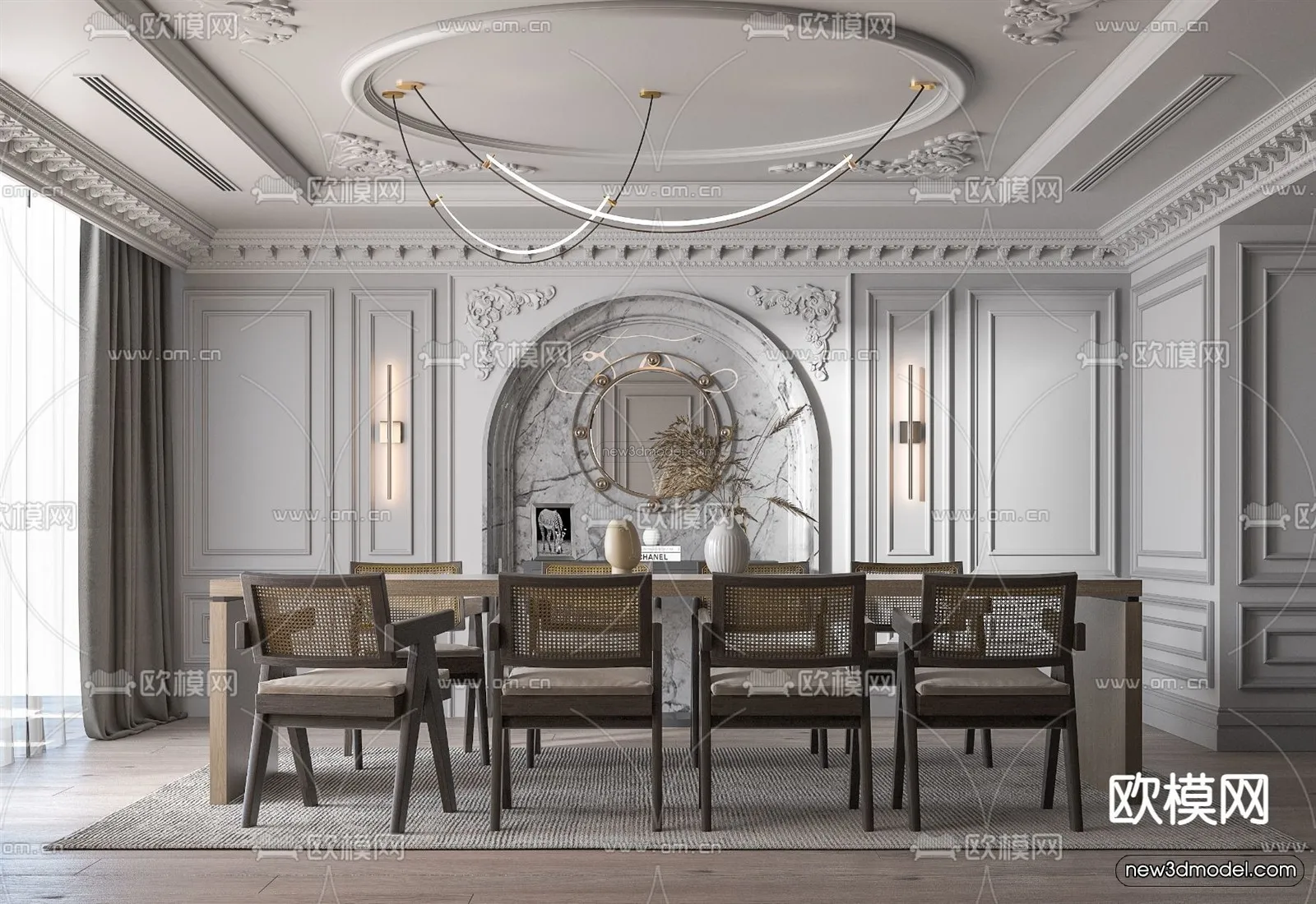 Cream Style Interior 3D Blocks - Dining Room 3D Model - 183