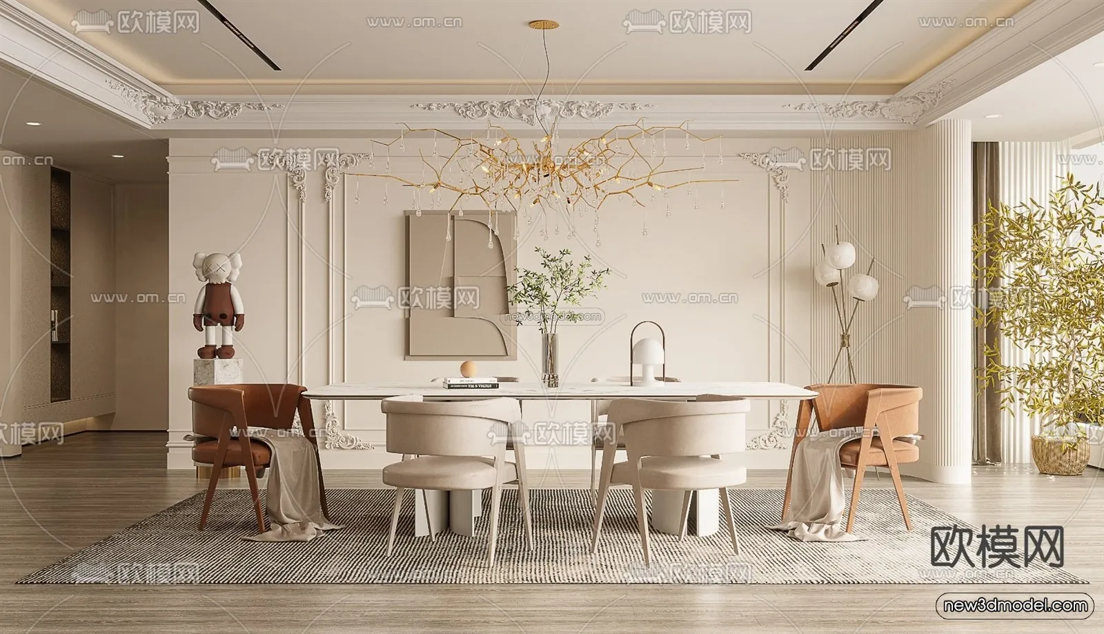 Cream Style Interior 3D Blocks - Dining Room 3D Model - 184