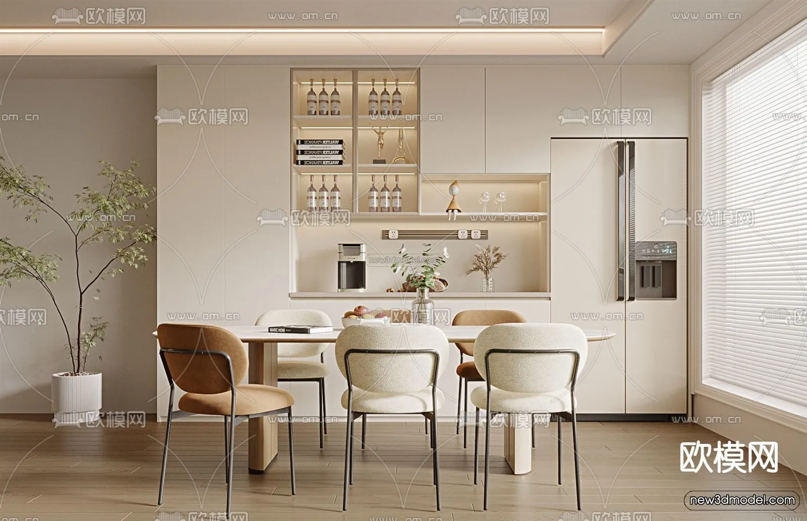 Cream Style Interior 3D Blocks - Dining Room 3D Model - 185