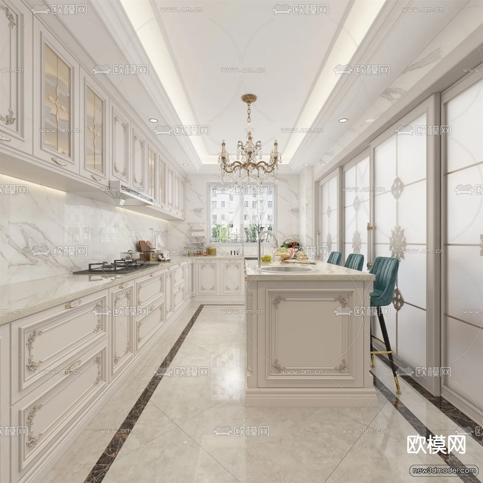 Cream Style Interior 3D Blocks - Kitchen 3D Model - 262