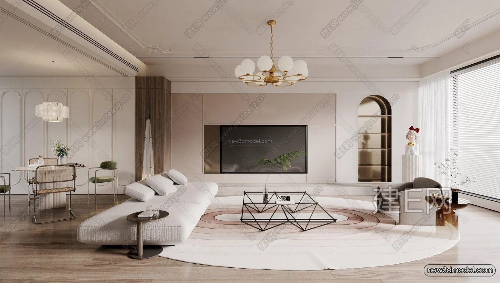 Cream Style Interior 3D Blocks - Living Room 3D Model - 003