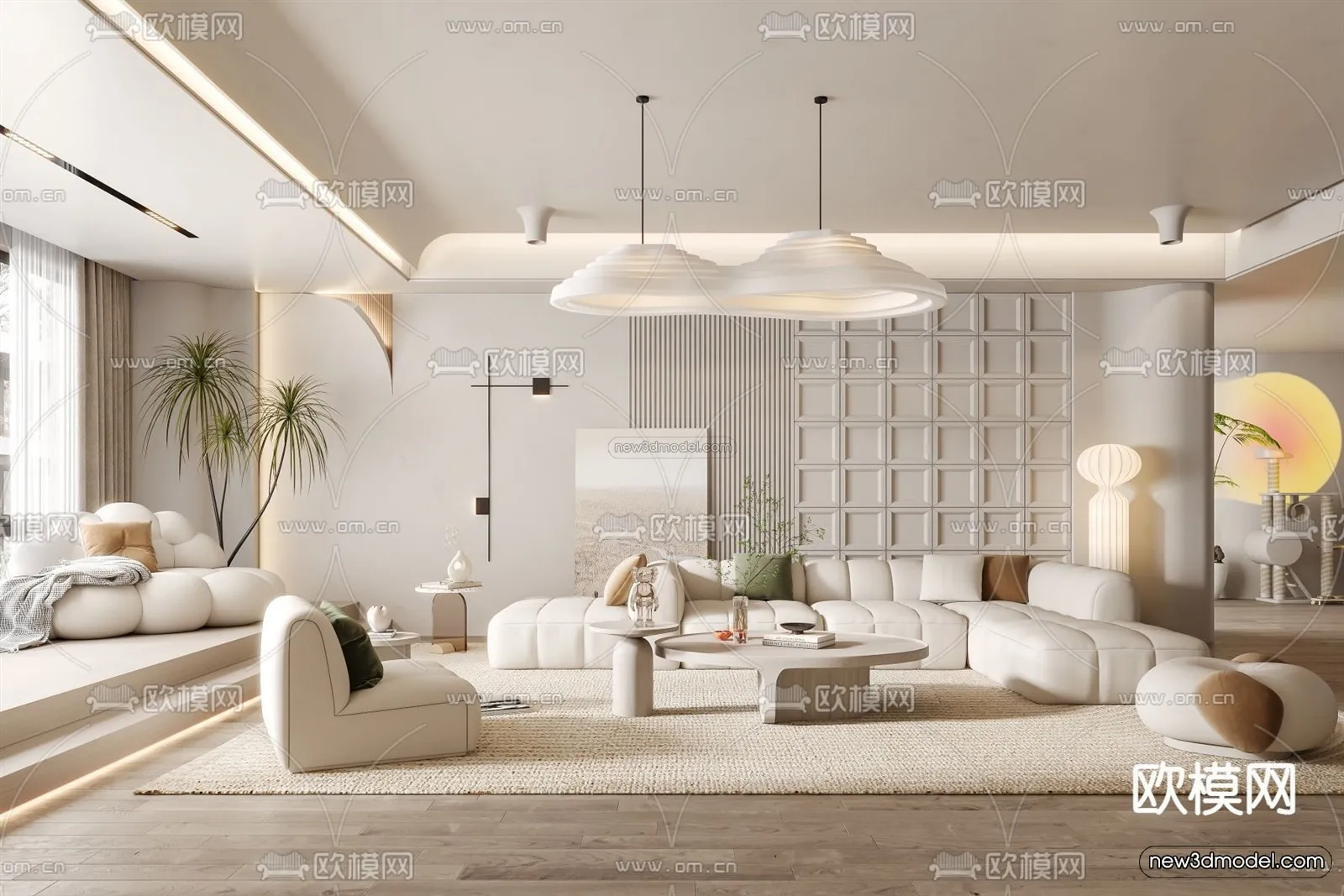 Cream Style Interior 3D Blocks - Living Room 3D Model - 004