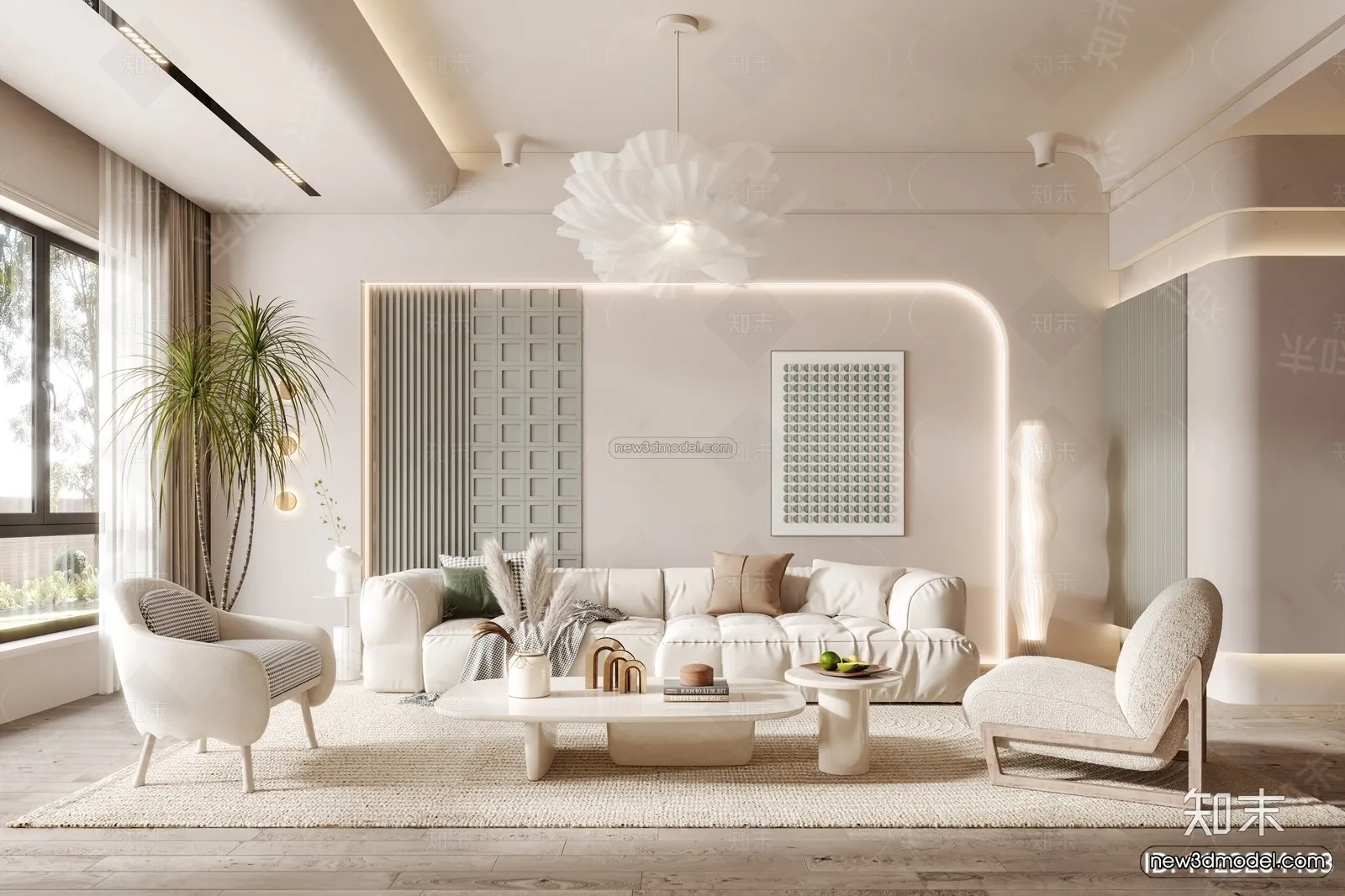 Cream Style Interior 3D Blocks - Living Room 3D Model - 008