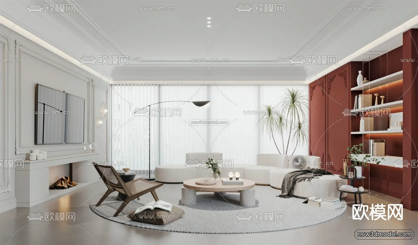 Cream Style Interior 3D Blocks - Living Room 3D Model - 012