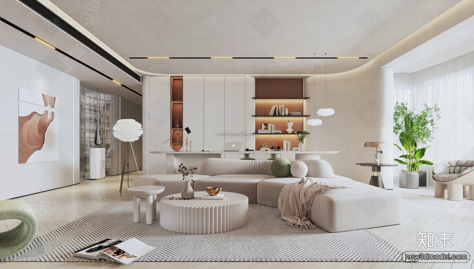 Cream Style Interior 3D Blocks - Living Room 3D Model - 013