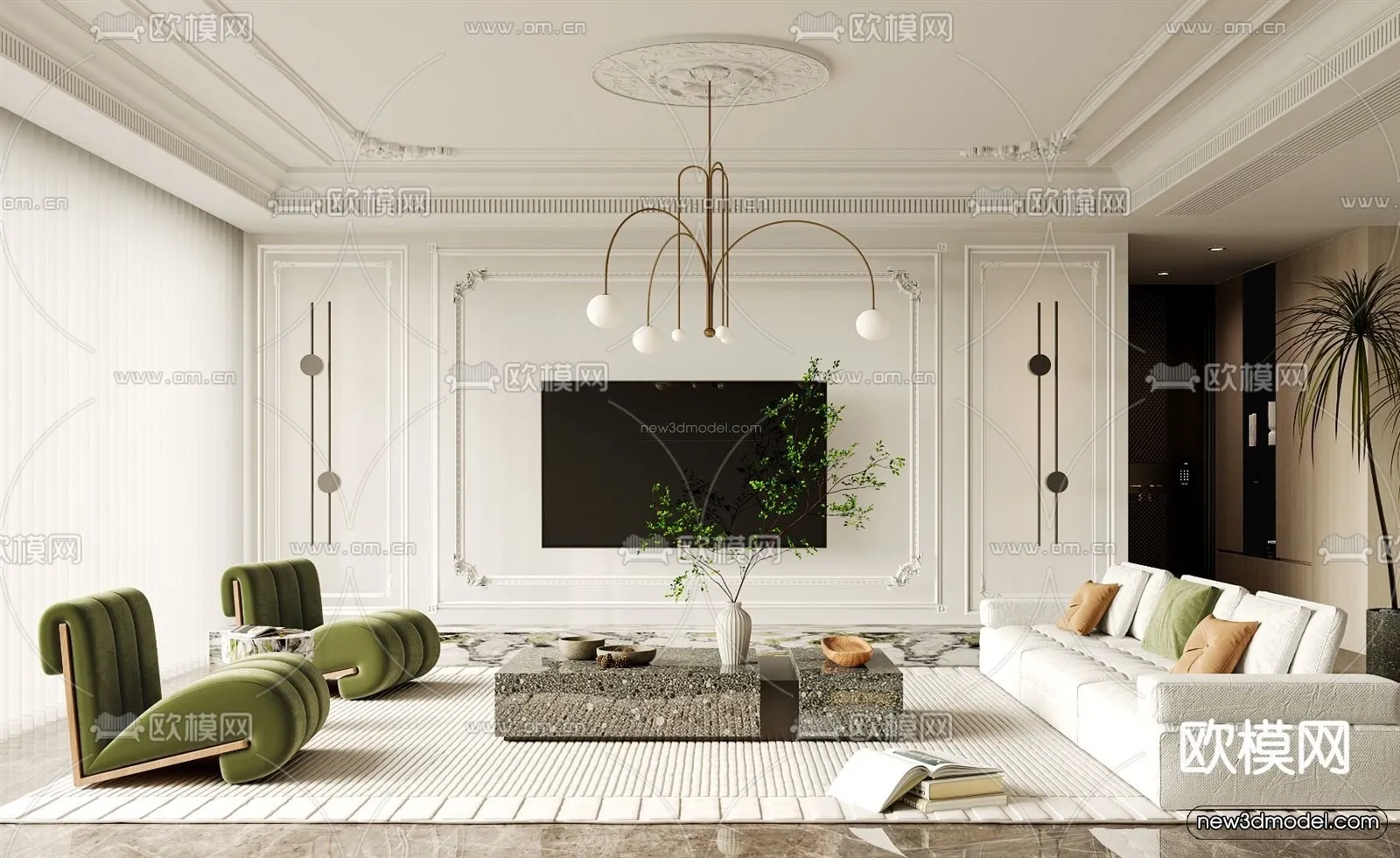 Cream Style Interior 3D Blocks - Living Room 3D Model - 018