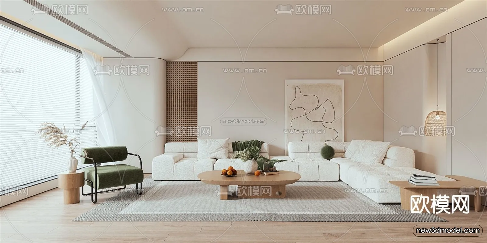 Cream Style Interior 3D Blocks - Living Room 3D Model - 024