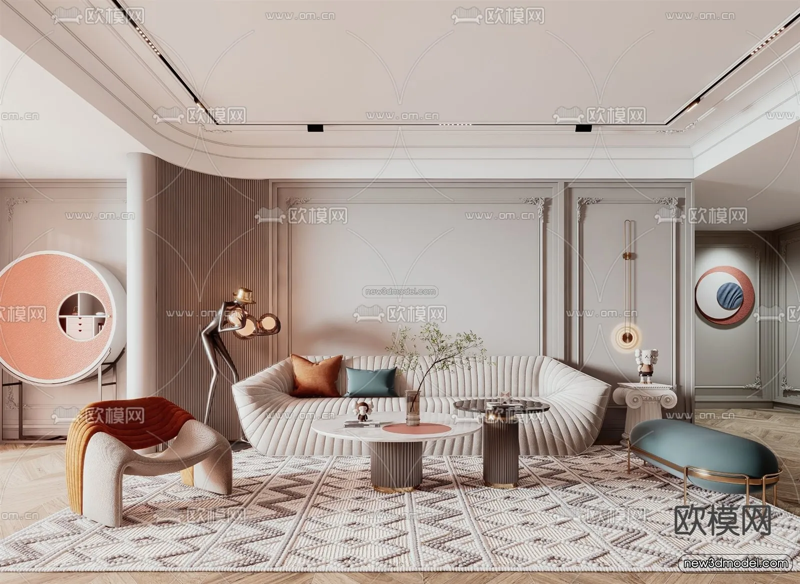 Cream Style Interior 3D Blocks - Living Room 3D Model - 025