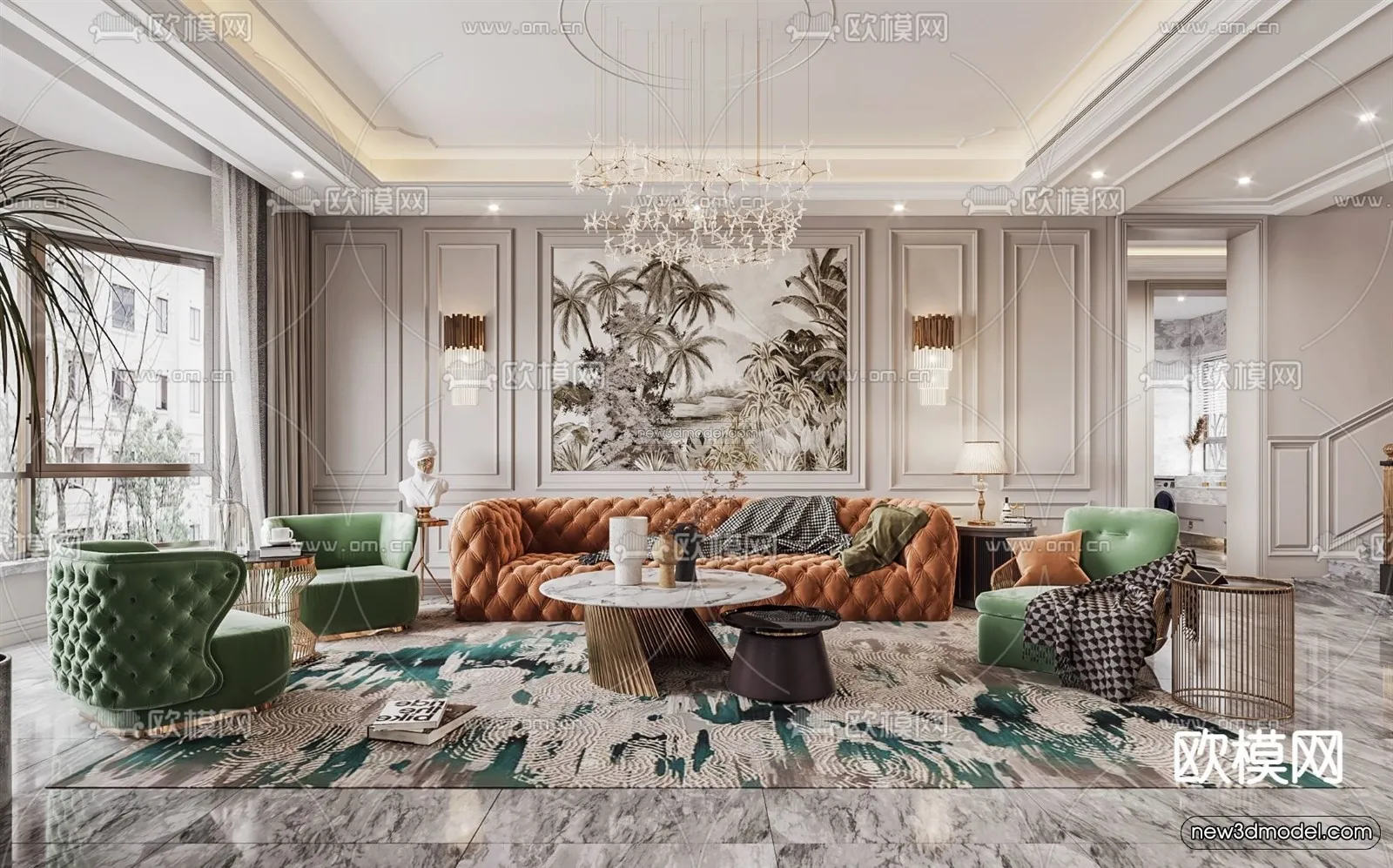 Cream Style Interior 3D Blocks - Living Room 3D Model - 026