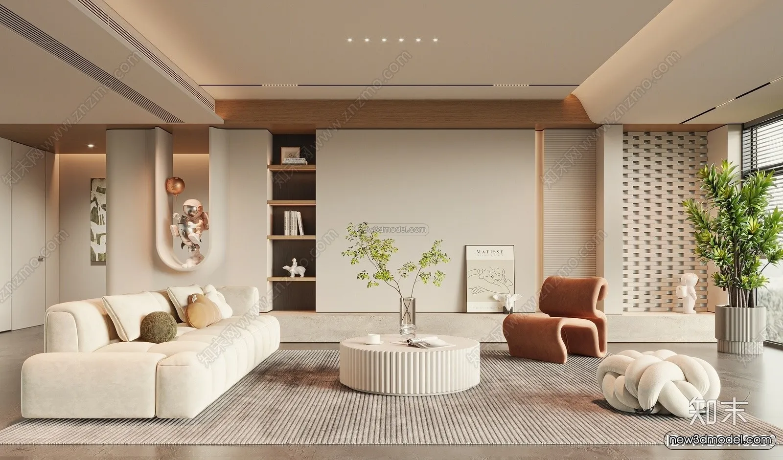 Cream Style Interior 3D Blocks - Living Room 3D Model - 030