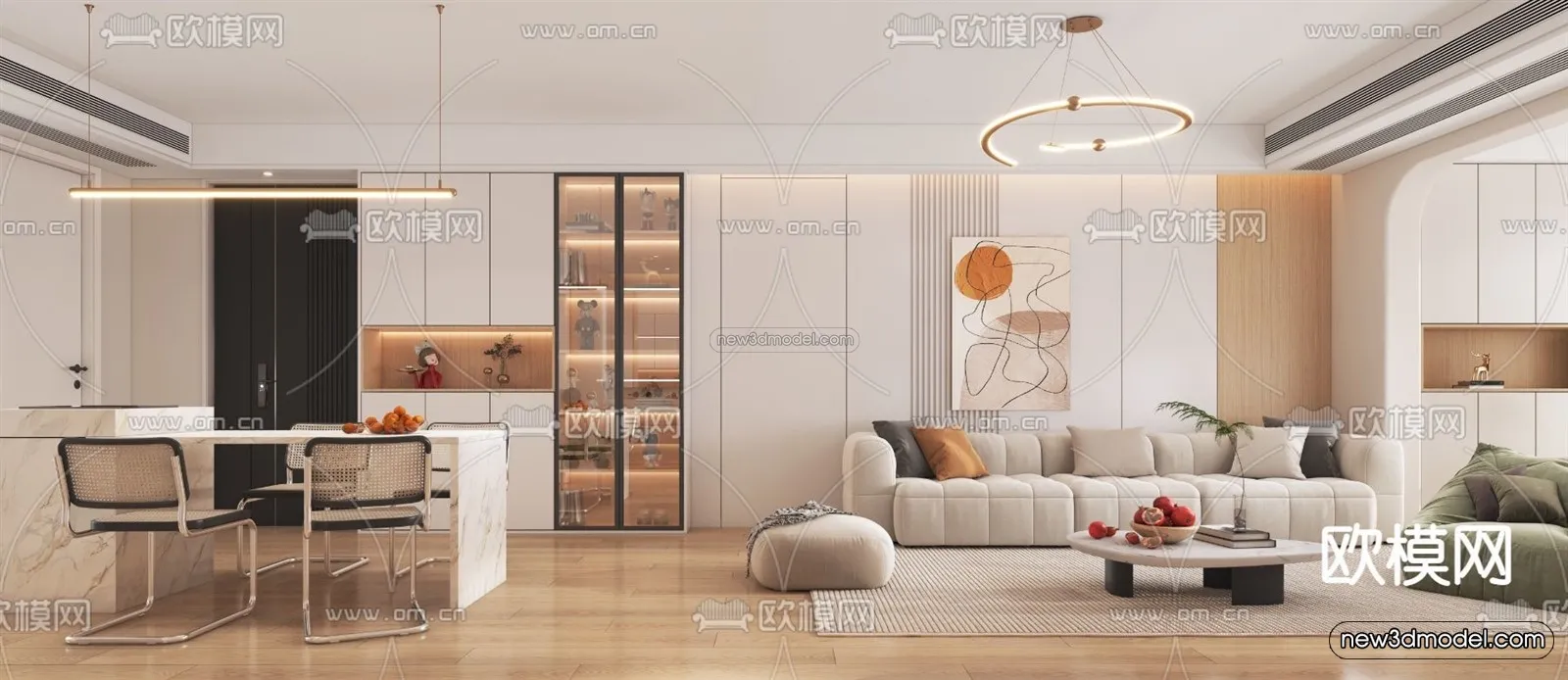 Cream Style Interior 3D Blocks - Living Room 3D Model - 032