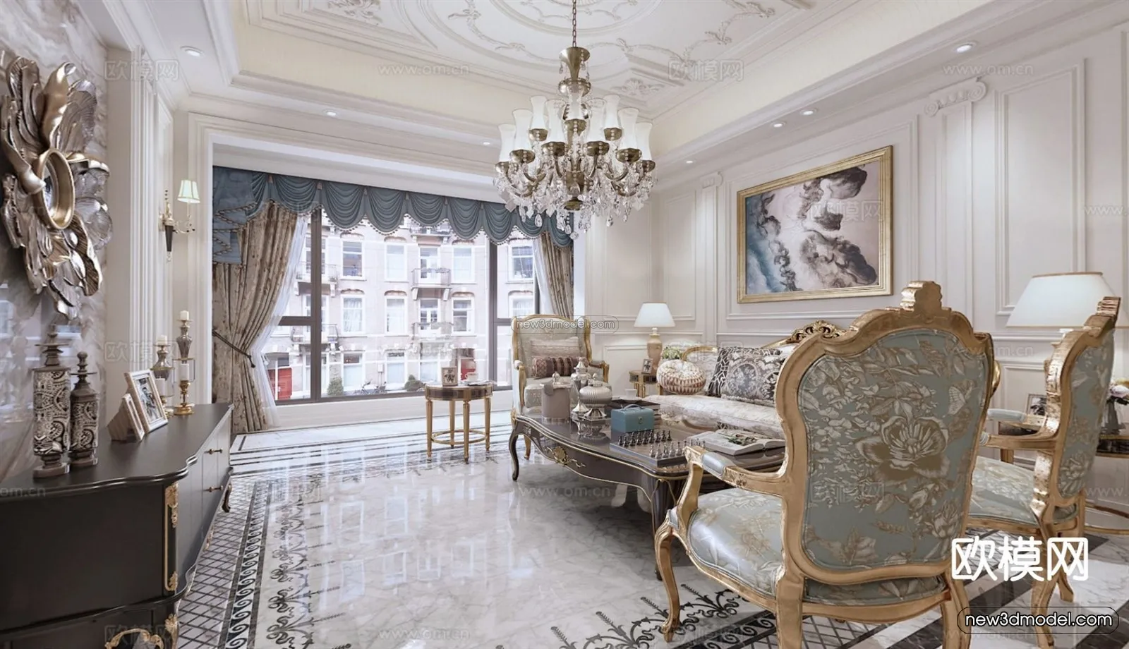 Cream Style Interior 3D Blocks - Living Room 3D Model - 033