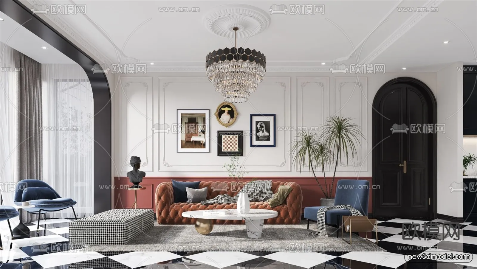 Cream Style Interior 3D Blocks - Living Room 3D Model - 037