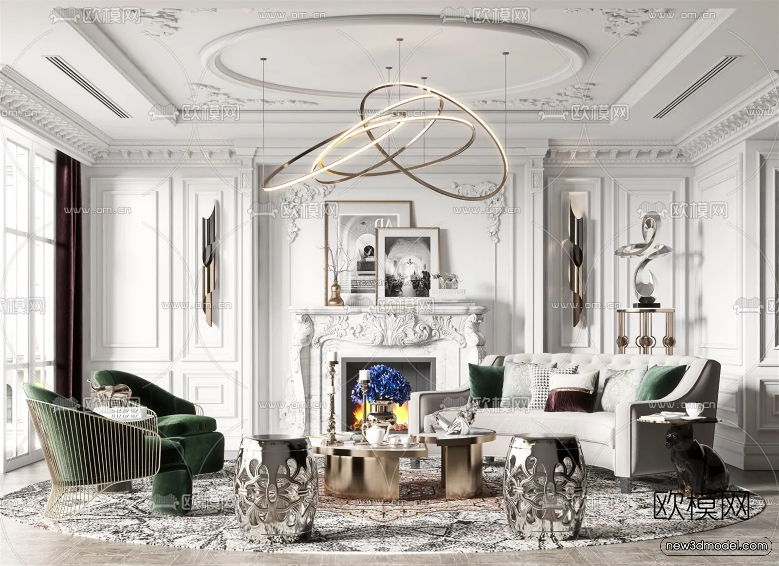 Cream Style Interior 3D Blocks - Living Room 3D Model - 038