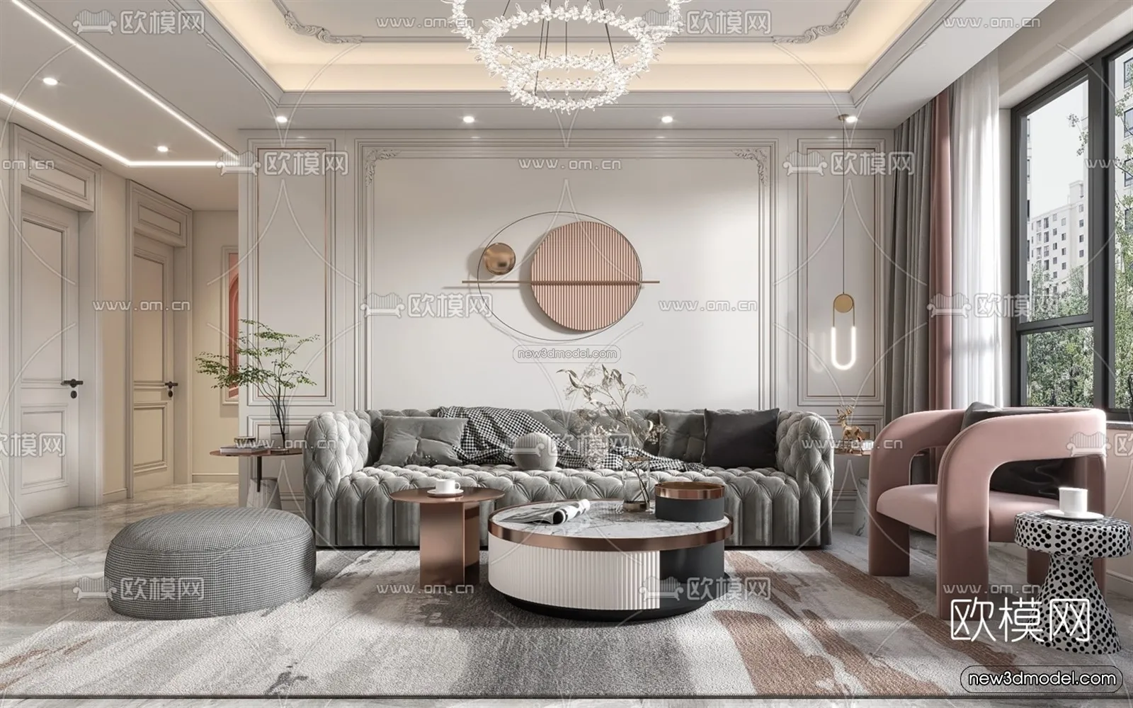 Cream Style Interior 3D Blocks - Living Room 3D Model - 039