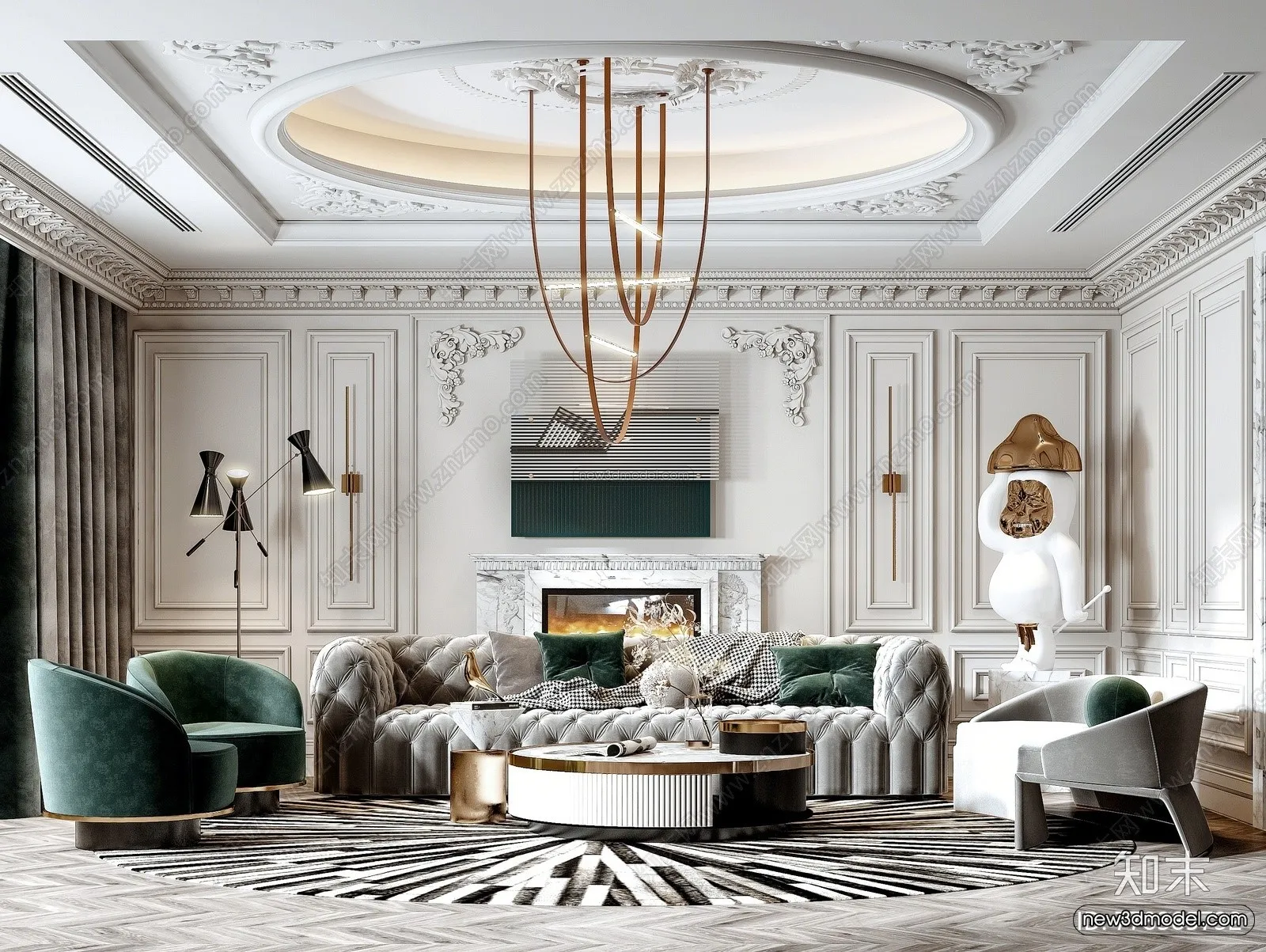 Cream Style Interior 3D Blocks - Living Room 3D Model - 040