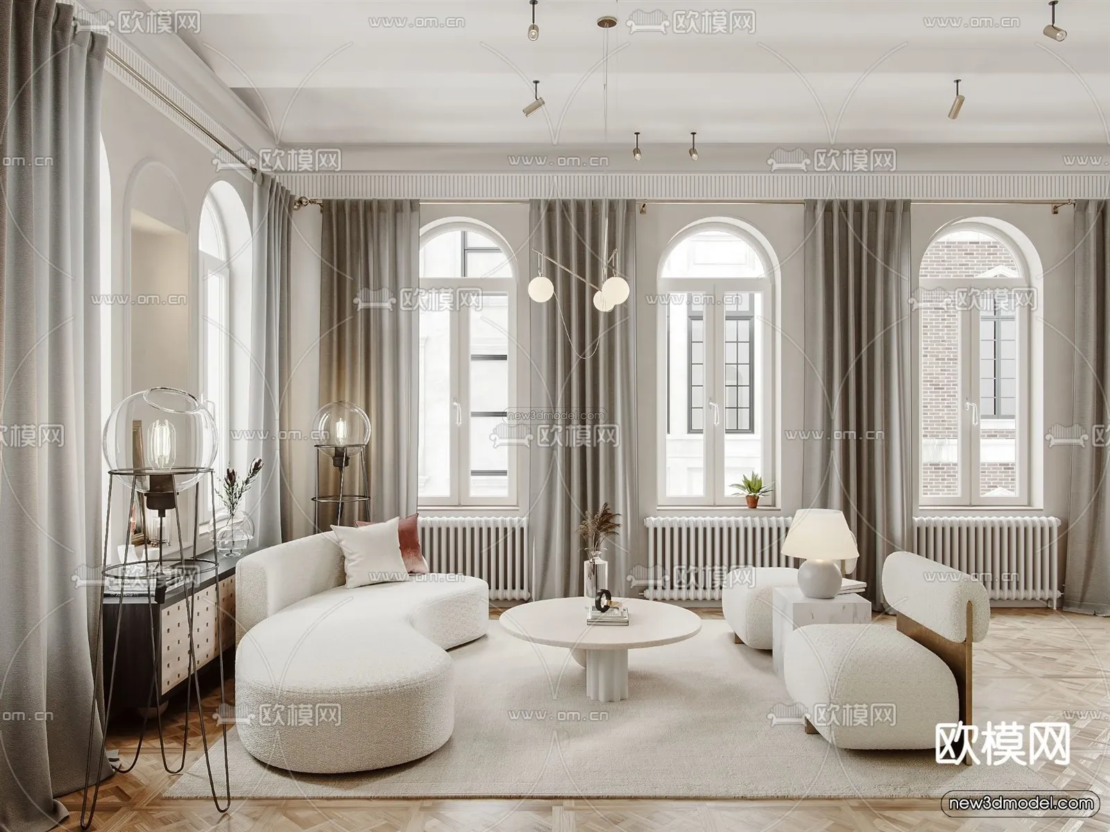 Cream Style Interior 3D Blocks - Living Room 3D Model - 046