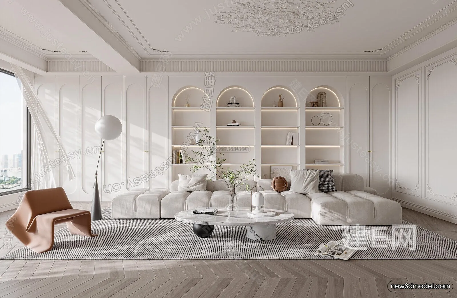 Cream Style Interior 3D Blocks - Living Room 3D Model - 048