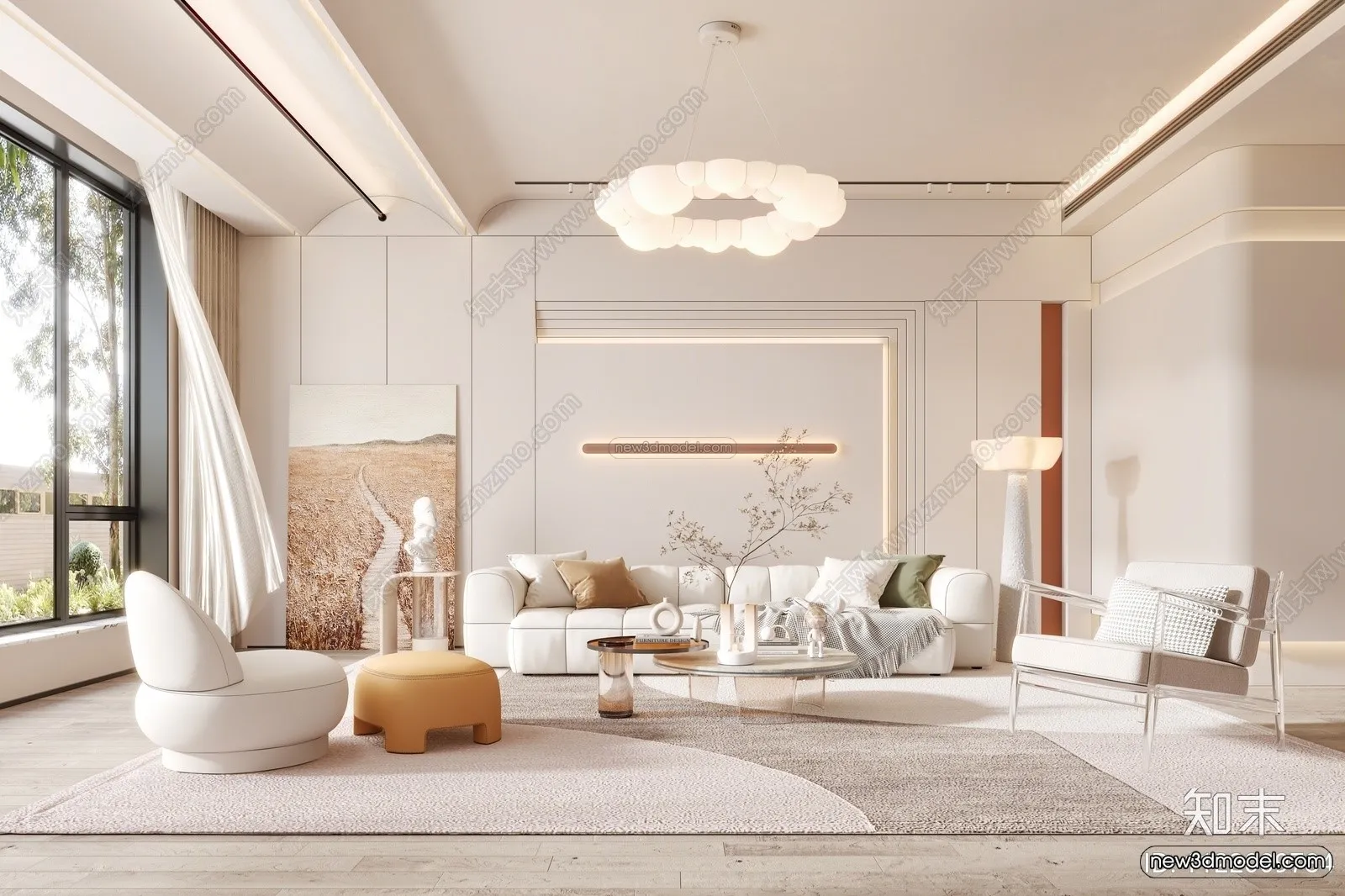 Cream Style Interior 3D Blocks - Living Room 3D Model - 052