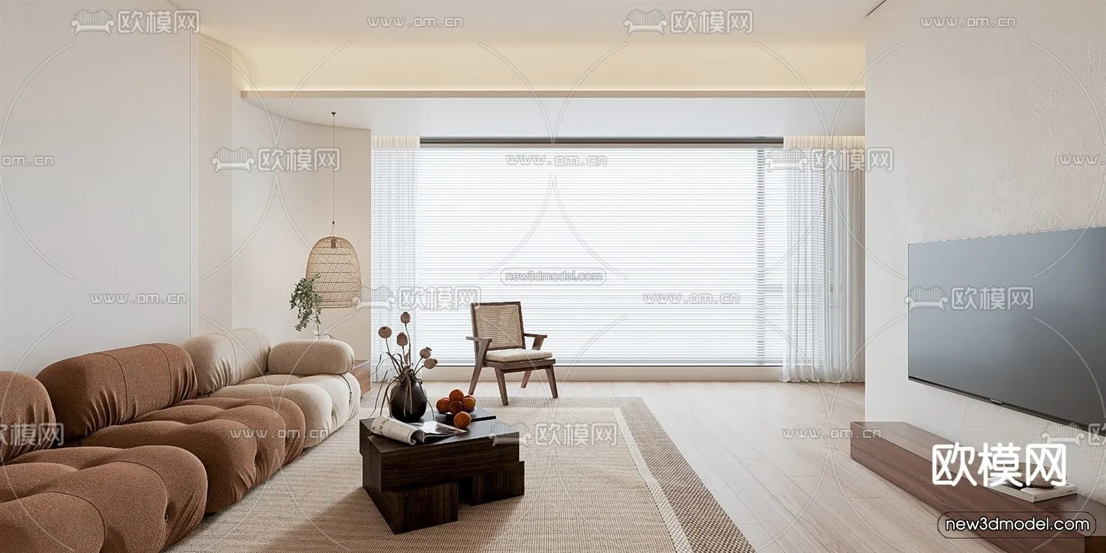 Cream Style Interior 3D Blocks - Living Room 3D Model - 056