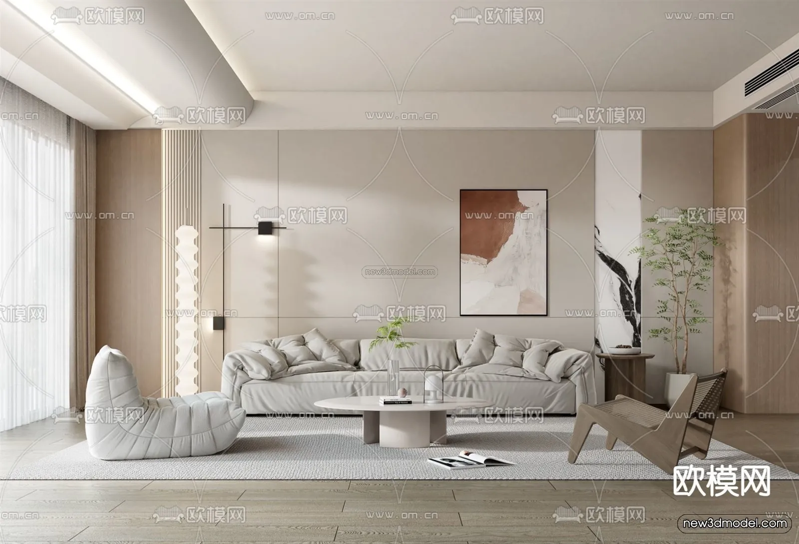 Cream Style Interior 3D Blocks - Living Room 3D Model - 059