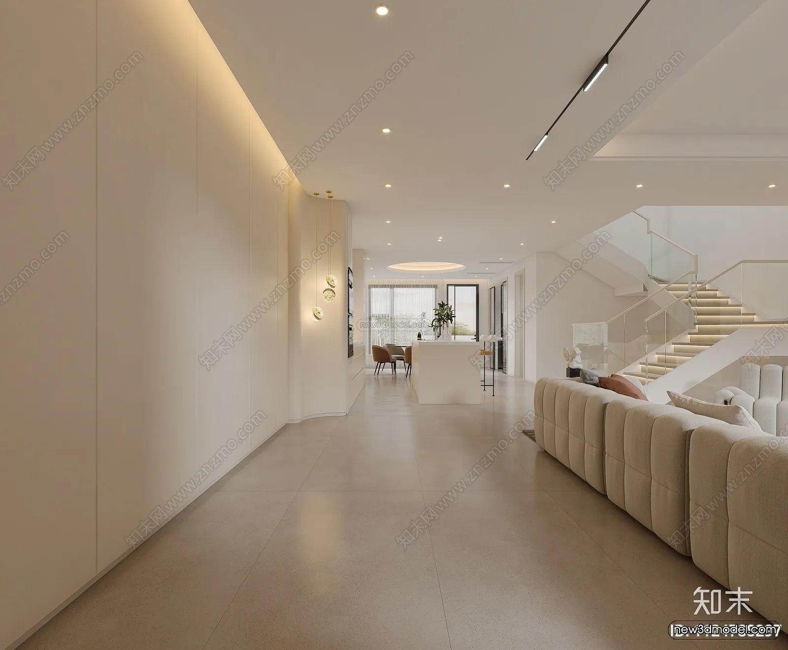 Cream Style Interior 3D Blocks - Living Room 3D Model - 060