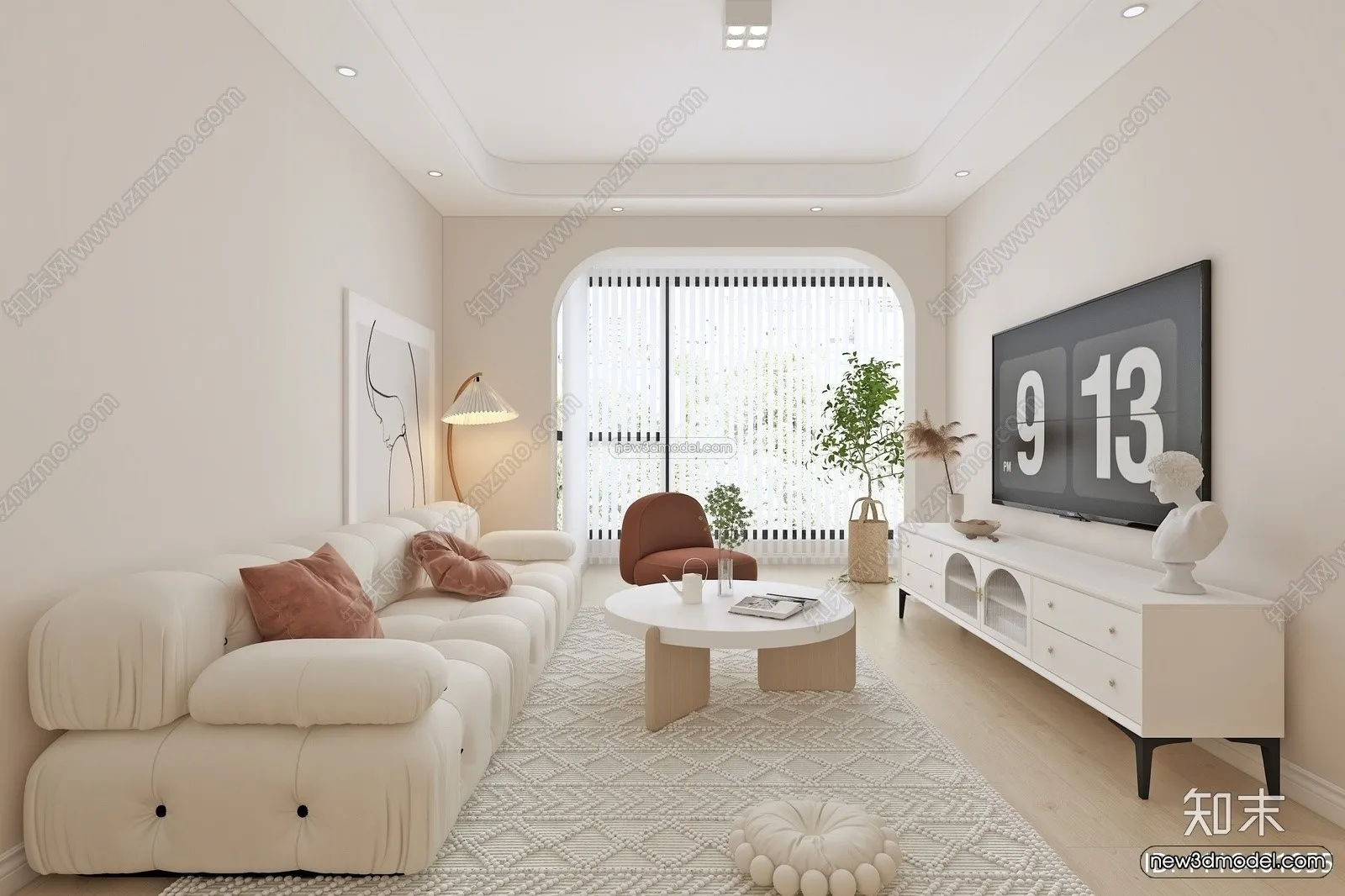 Cream Style Interior 3D Blocks - Living Room 3D Model - 063