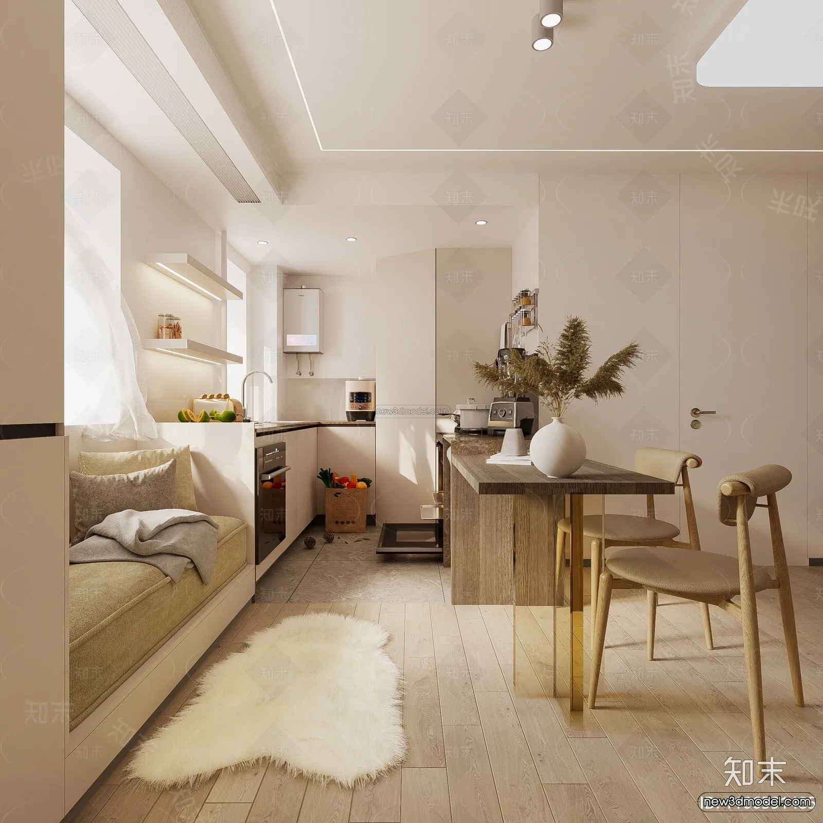 Cream Style Interior 3D Blocks - Living Room 3D Model - 067