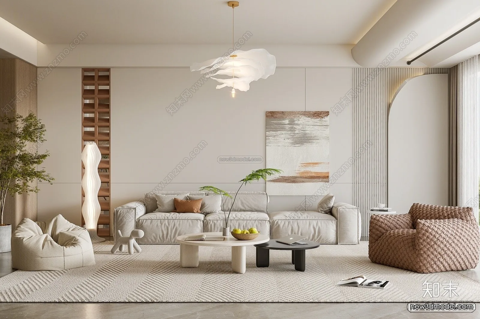 Cream Style Interior 3D Blocks - Living Room 3D Model - 068