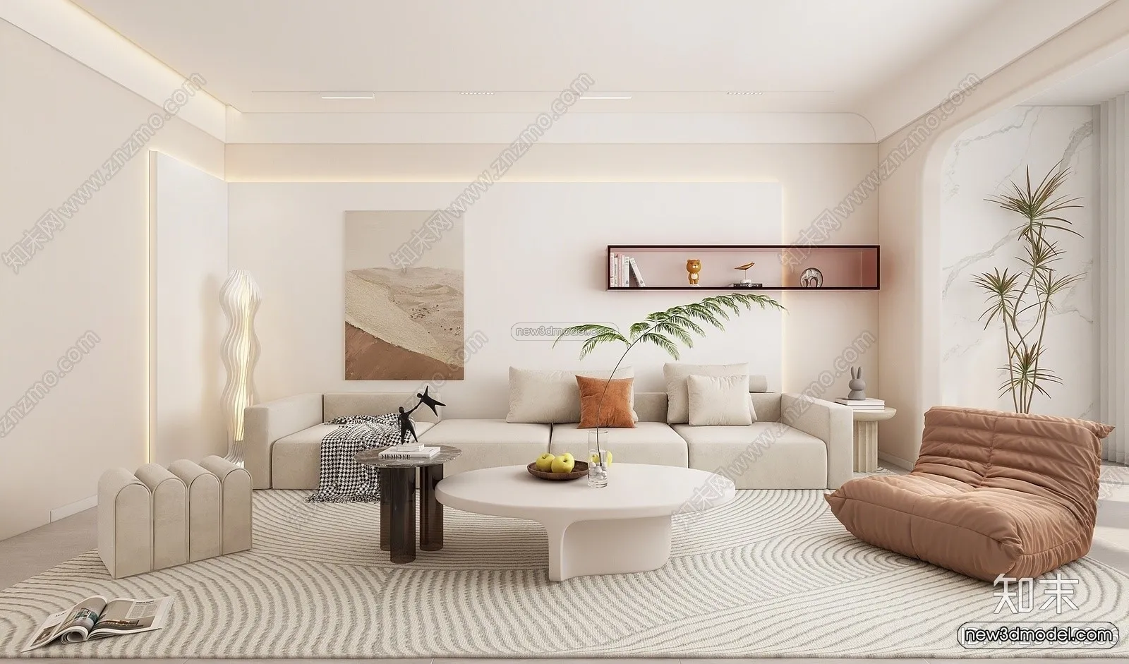 Cream Style Interior 3D Blocks - Living Room 3D Model - 070