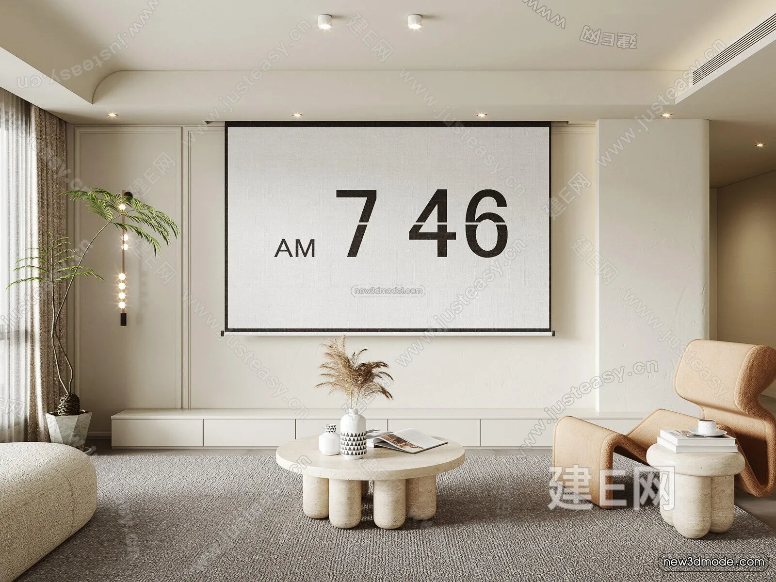 Cream Style Interior 3D Blocks - Living Room 3D Model - 072