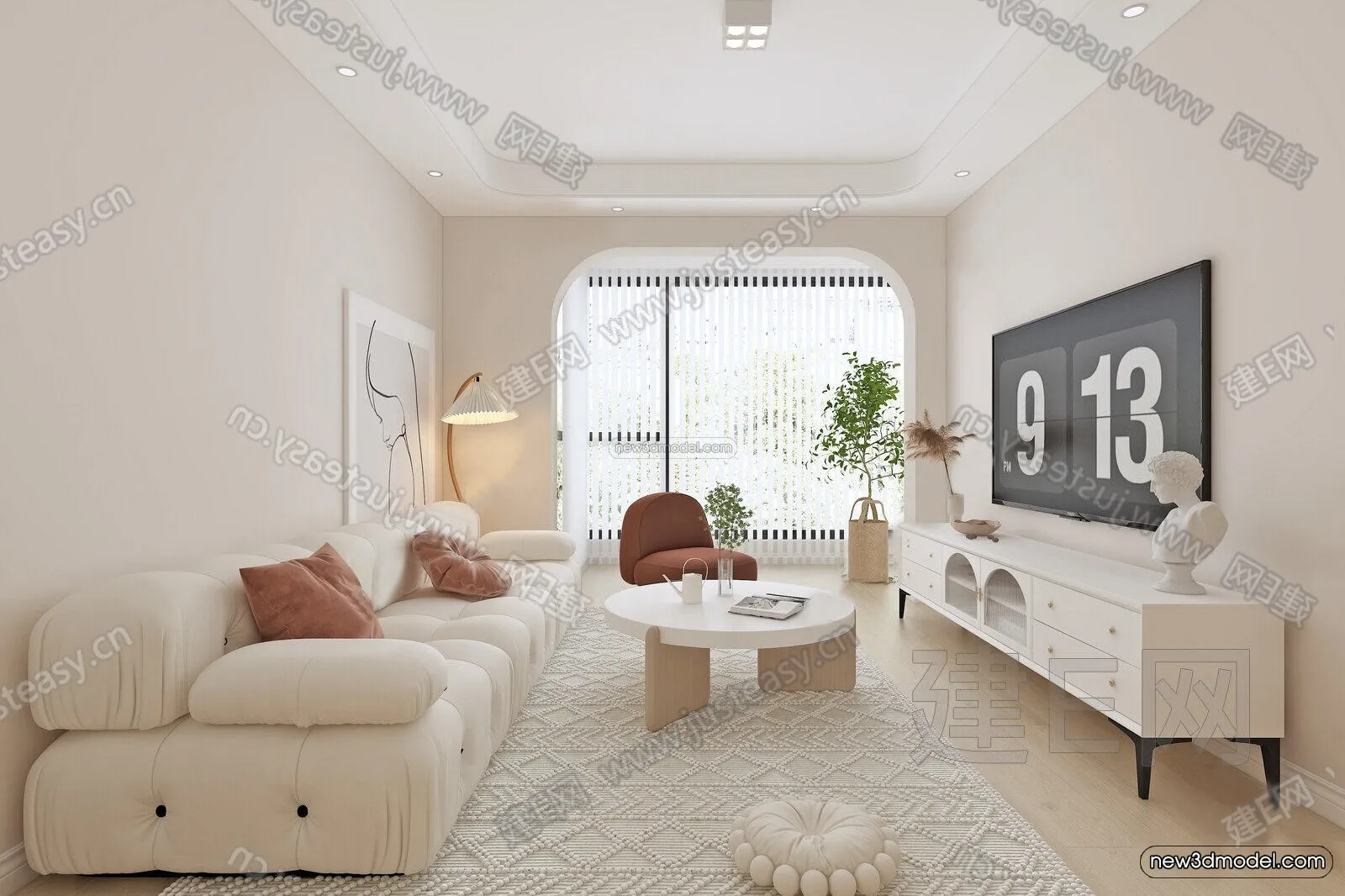 Cream Style Interior 3D Blocks - Living Room 3D Model - 074