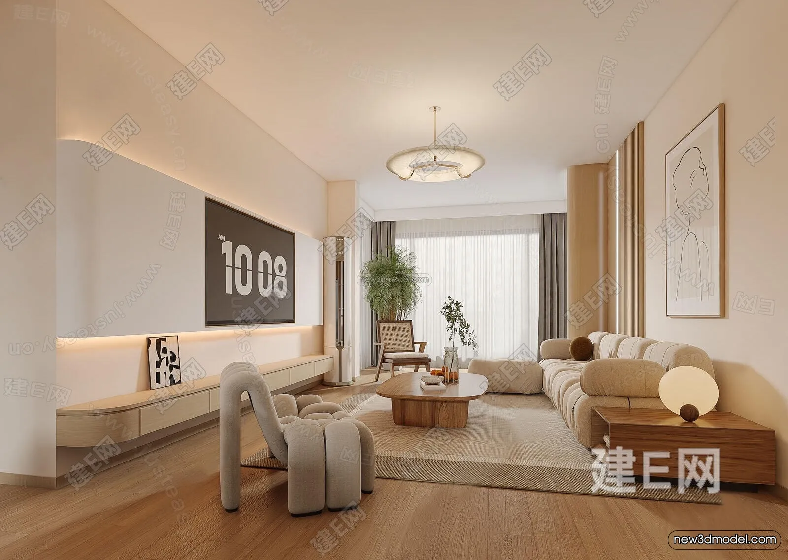 Cream Style Interior 3D Blocks - Living Room 3D Model - 077
