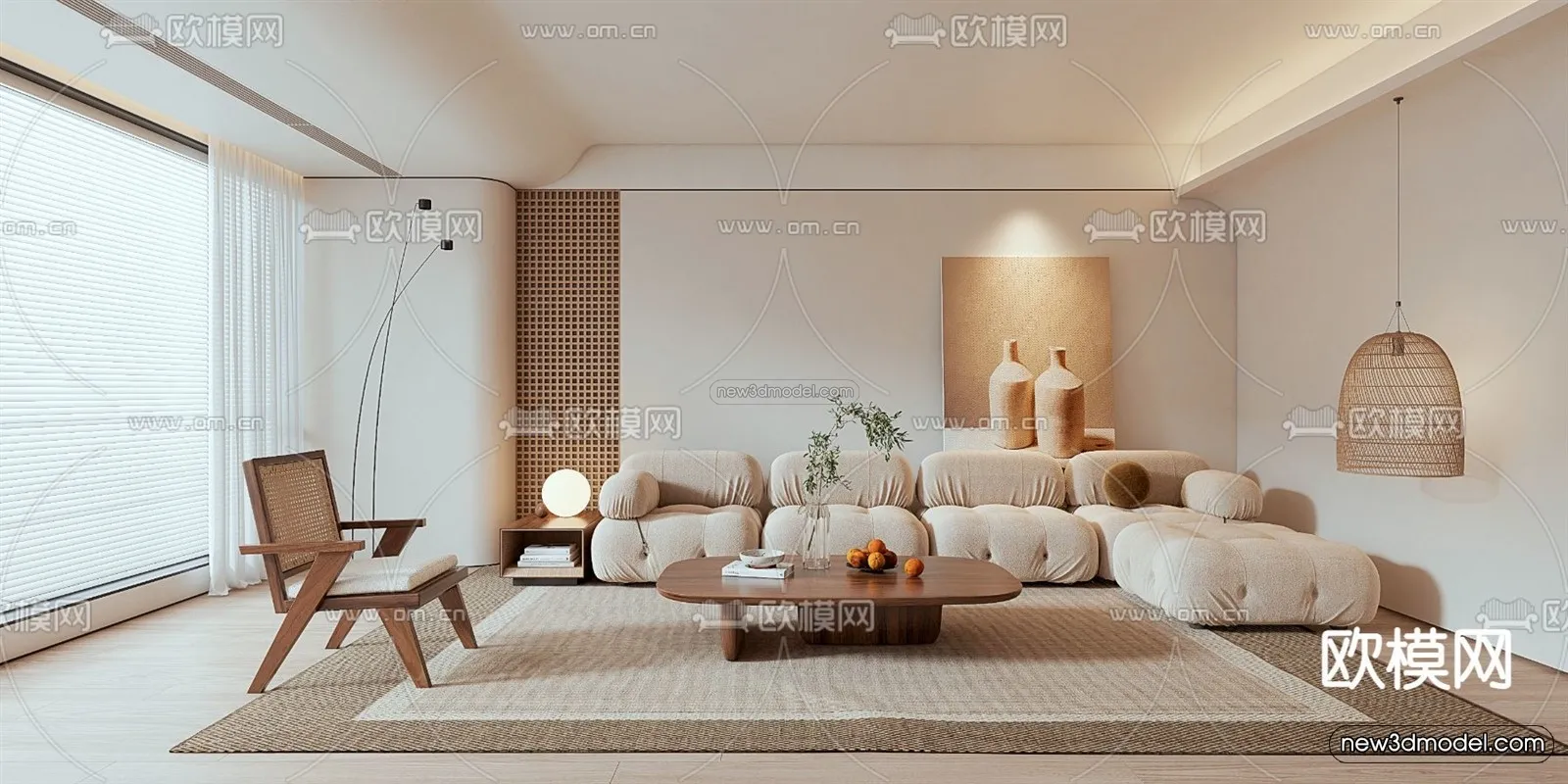 Cream Style Interior 3D Blocks - Living Room 3D Model - 078