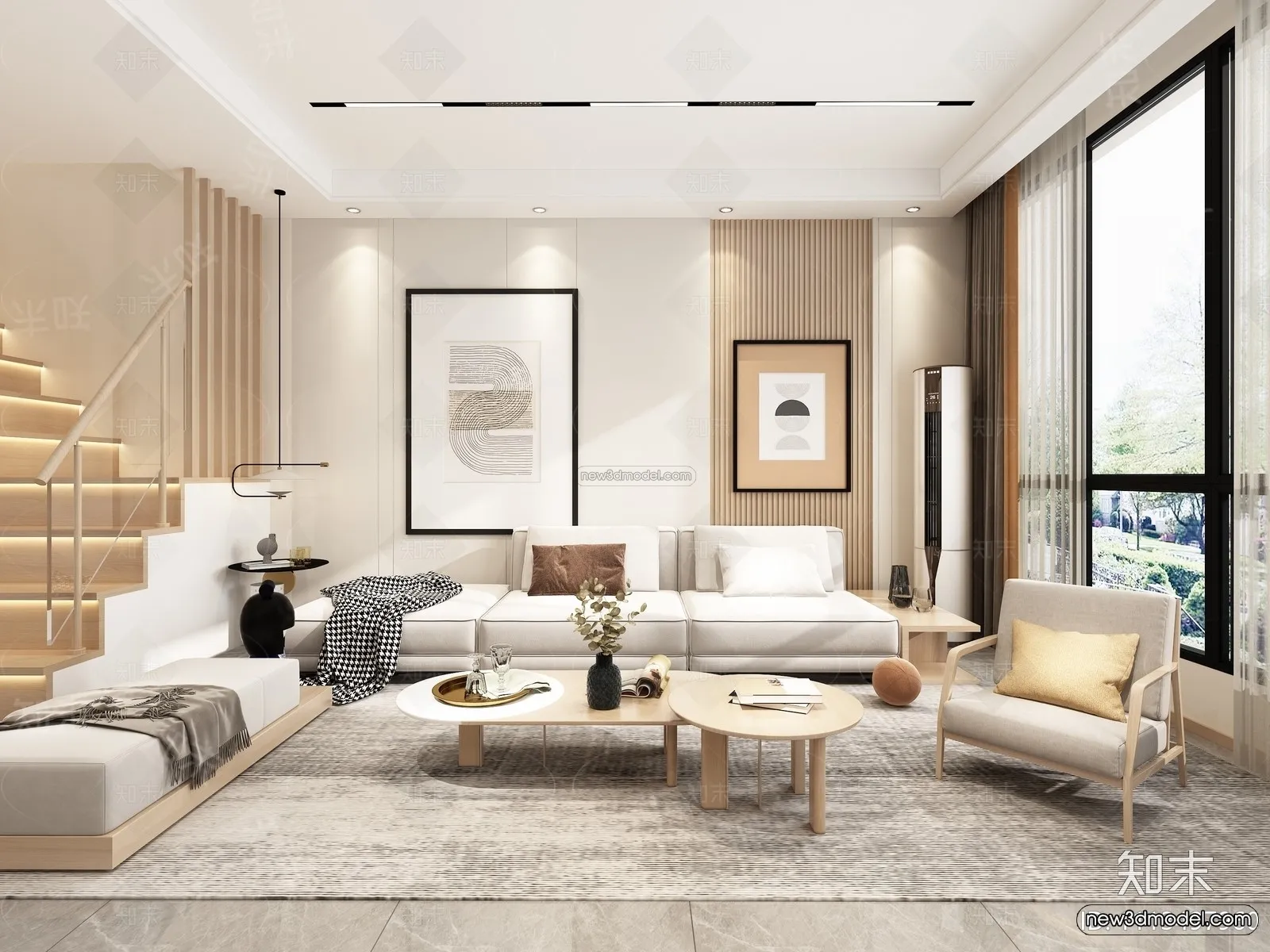 Cream Style Interior 3D Blocks - Living Room 3D Model - 088