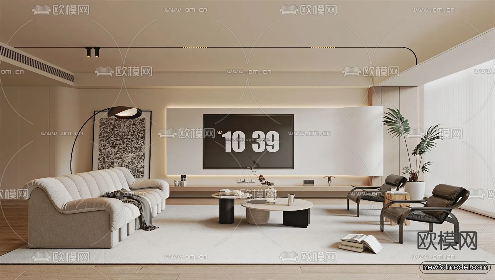 Cream Style Interior 3D Blocks - Living Room 3D Model - 094