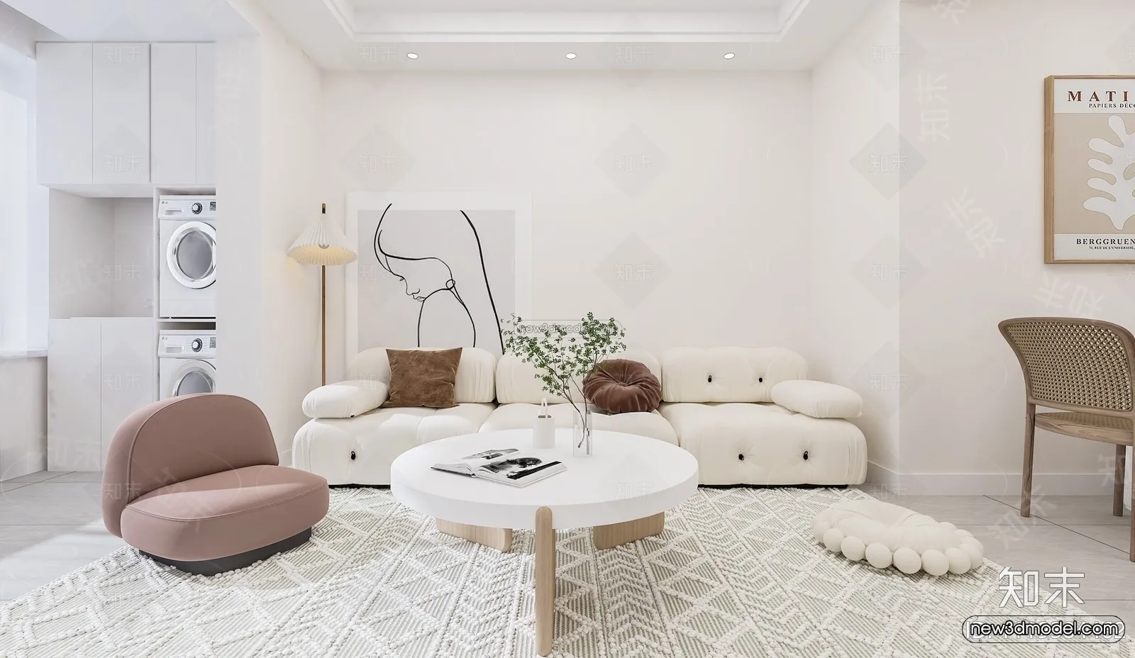 Cream Style Interior 3D Blocks - Living Room 3D Model - 096